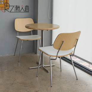北欧桦木海洋板圆桌网红餐桌简约现代咖啡厅桌家用小户型圆形桌