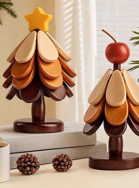 圣诞树隔热垫餐桌摆件高级感小众创意礼物实木防烫锅垫杯垫碗垫子