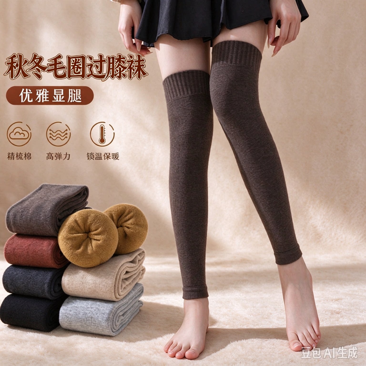 秋冬女款加长加厚保暖护膝显瘦