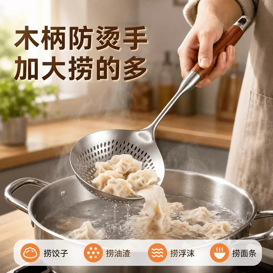 不锈钢大漏勺捞饺子火锅沥水