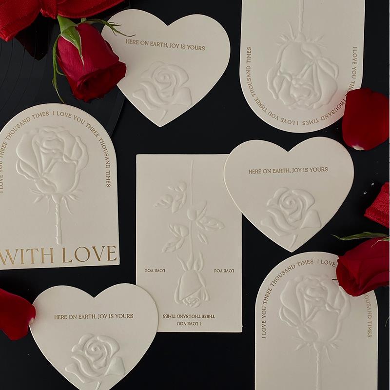 ins玫瑰情诗简约卡片 高级压纹卡吊卡吊牌花束装饰网红鲜花包装