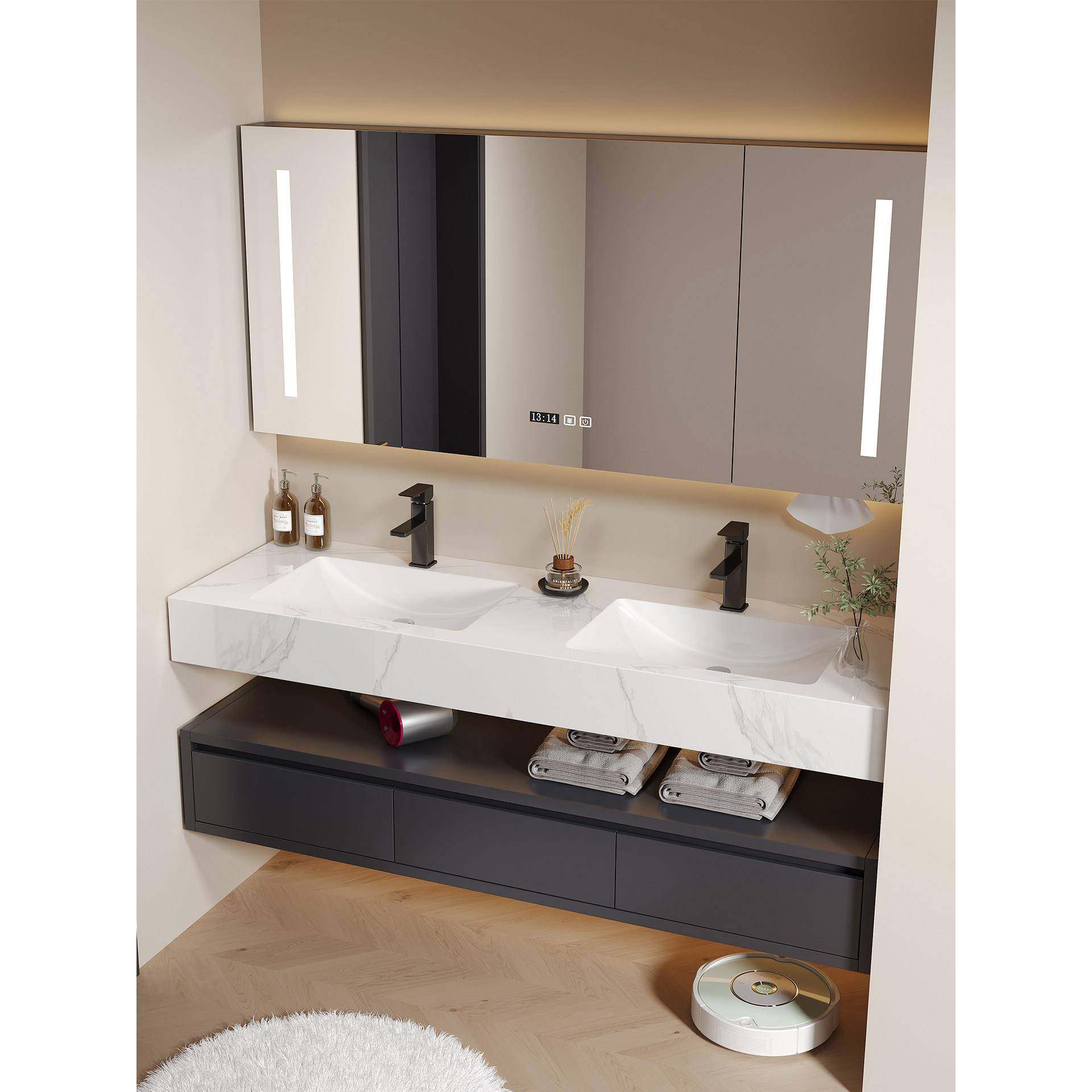 现代简约岩板无缝盆卫生间浴室柜组合洗手洗脸盆双盆大户型洗漱台