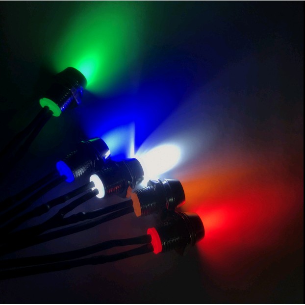 8mm带座金属指示灯3V6/9V12V24V带线LED发光二极管面板电源信号灯