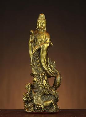 黄铜观音菩萨 御龙观音佛像 家居供奉神像摆件 站龙观音
