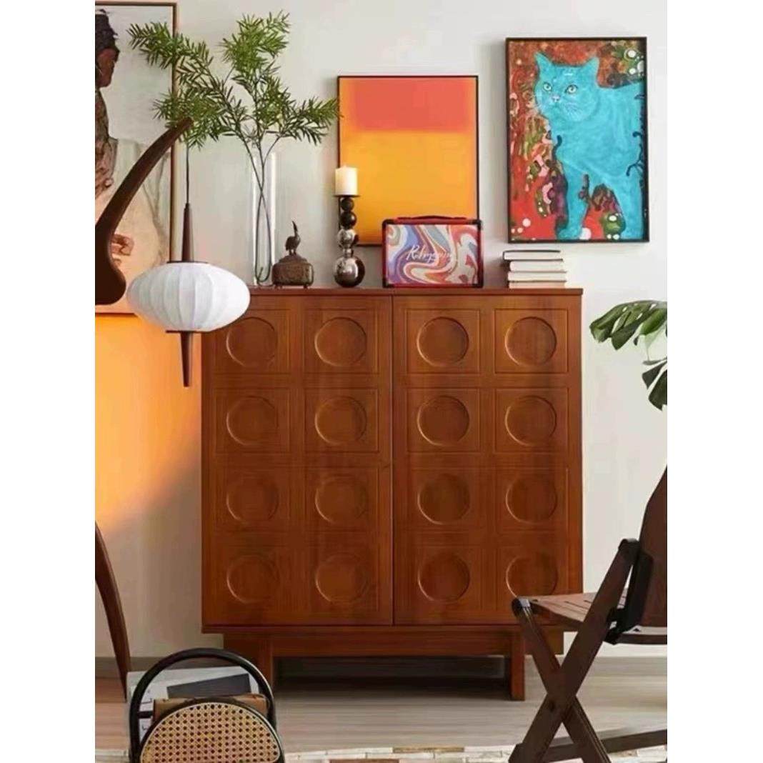 复古实木斗柜客厅靠墙沙发边柜收纳储物柜杂物柜简约现代置物柜