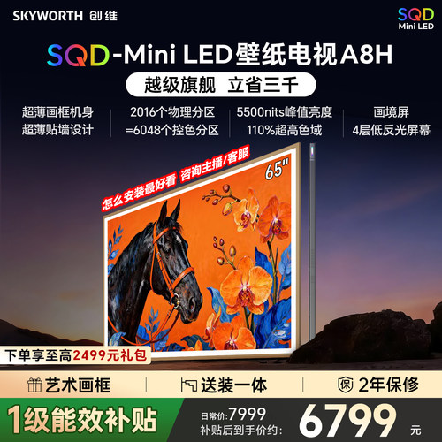 创维电视65A8H 65英寸壁纸电视 2016分区 SQD Mini LED 39mm超薄
