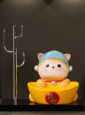 珍珠猫收纳摆件玄关收纳盒钥匙口门口鞋柜家用门厅入户桌面整理盒