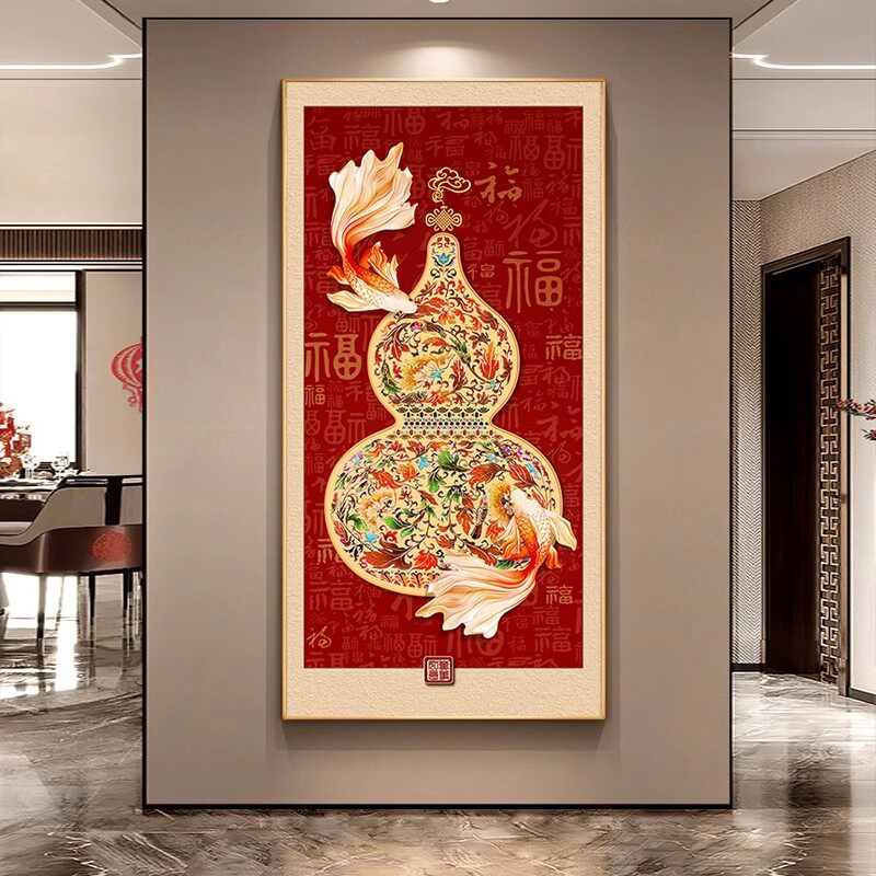 现代新中式送福招财进宝十字绣线绣2024新款满全绣家用玄关手工