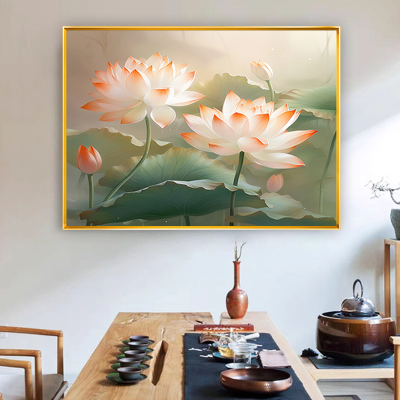 和气生财荷花十字绣2025新款线绣满绣横版小件手工DIY简单制作画