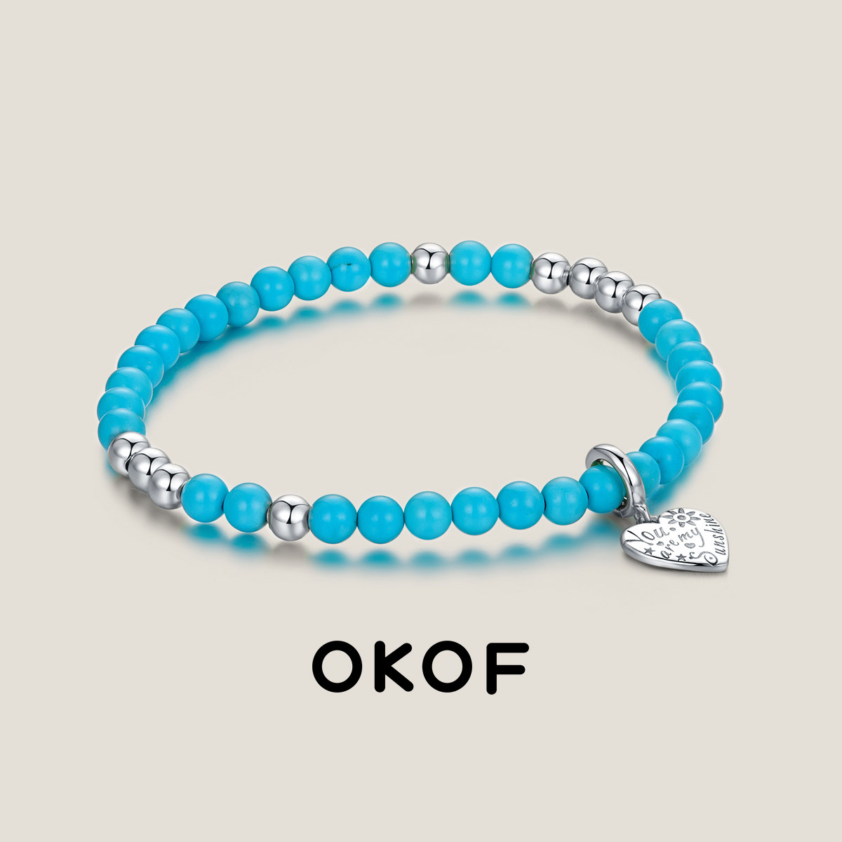 OKOF情侣手链S925银女轻奢高级设计感绿松石情侣DIY手串新饰品