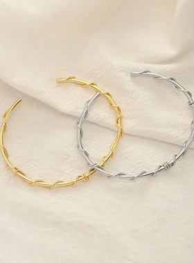 s925银手工制作开口树藤缠绕手镯女简约气质时尚个性手环潮