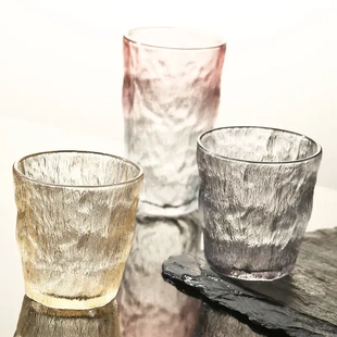 玻璃冰川杯简约大容量家用玻璃水杯磨砂冰川纹果汁礼品杯