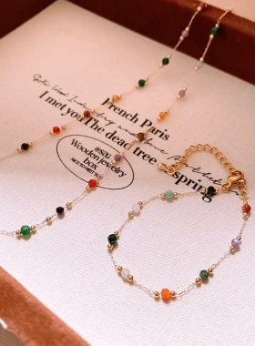 彩色圆形几何形串珠项链个性时尚潮流锁骨链甜美轻奢高级感项饰女