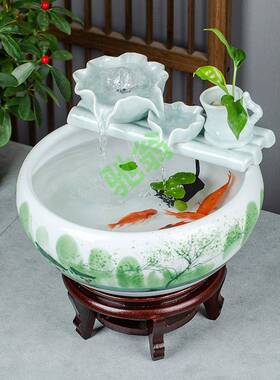 yut陶瓷鱼缸循环流水生才摆件招才景观金鱼缸乌龟缸陶瓷摆件客厅