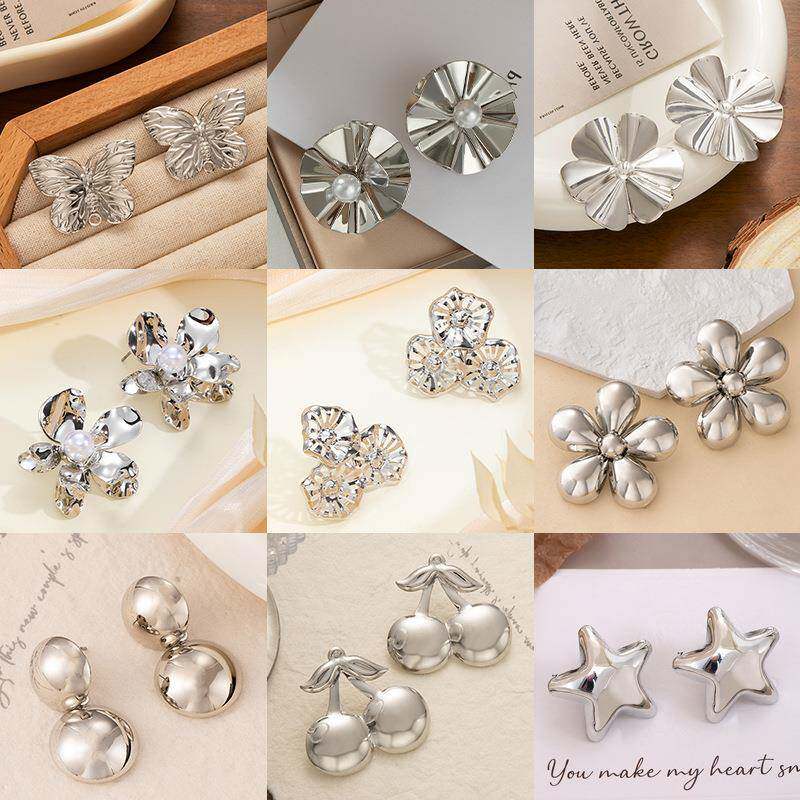 ins创意五时尚金属风耳简钉瓣镂空立体心形几何花角sbxju星约风耳