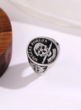 欧美复古泰银印第安人骷髅头字母戒指个性嘻哈潮人时尚男女指环