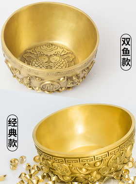 聚宝盆摆b件紫铜纯手工黄铜工艺品存钱罐缸家居办公桌装饰开业礼