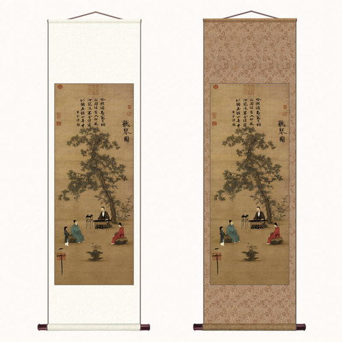 宋徽宗赵佶听琴图挂o画仿古字画卷轴挂画新中式玄关茶室竖版挂轴