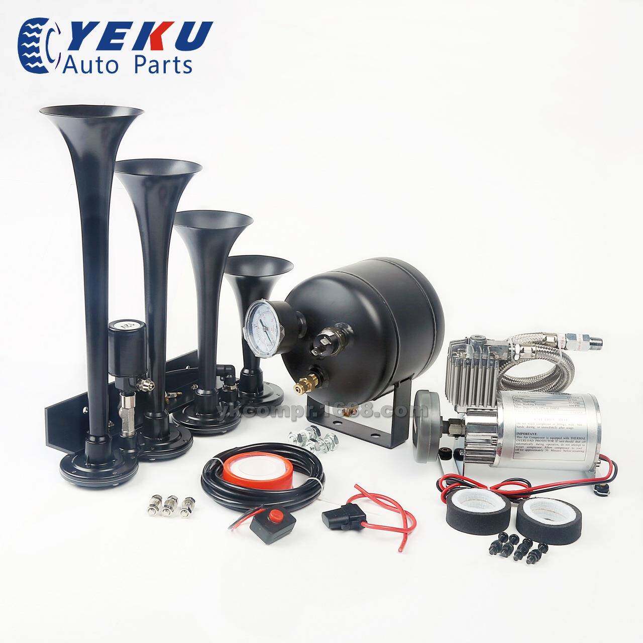 汽车改装气泵带四管黑色喇叭不锈钢空压机/12V车载充气泵热销