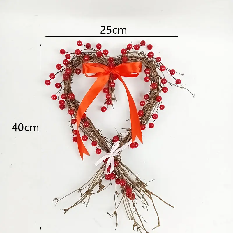 藤编爱心心形装饰挂件婚房布置情人节礼物欧美田园风摆件吊件