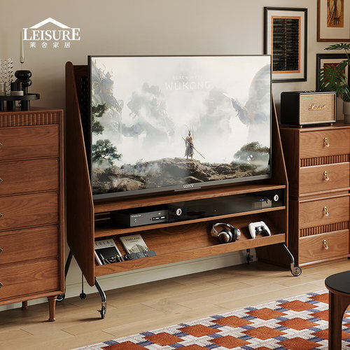 莱舍北欧可以移动电视机架纯木