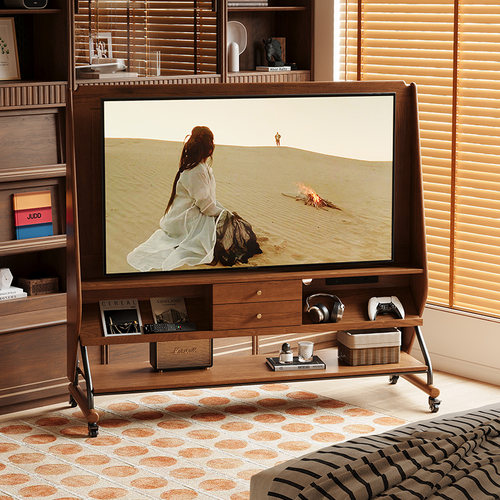 莱舍中古风可移动实木电视机支架