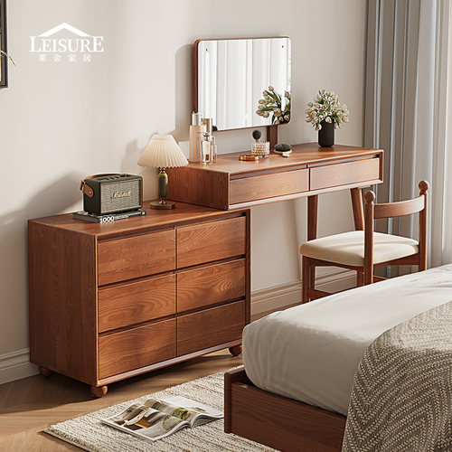 中古风全实木梳妆台斗柜一体