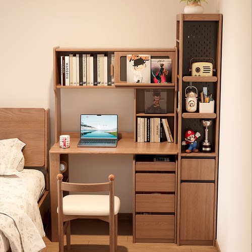 莱舍北欧全实木书桌书柜一体