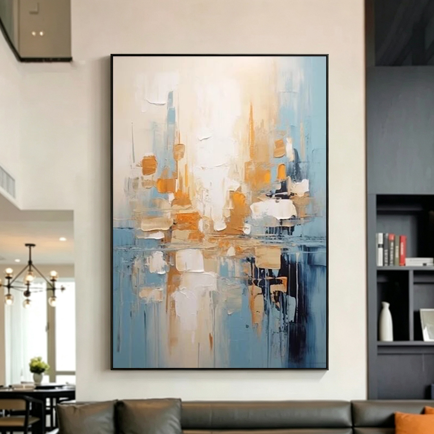 手绘油画抽象城市玄关背景墙挂画