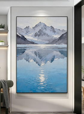 可班手绘油画雪山倒影客厅装饰画