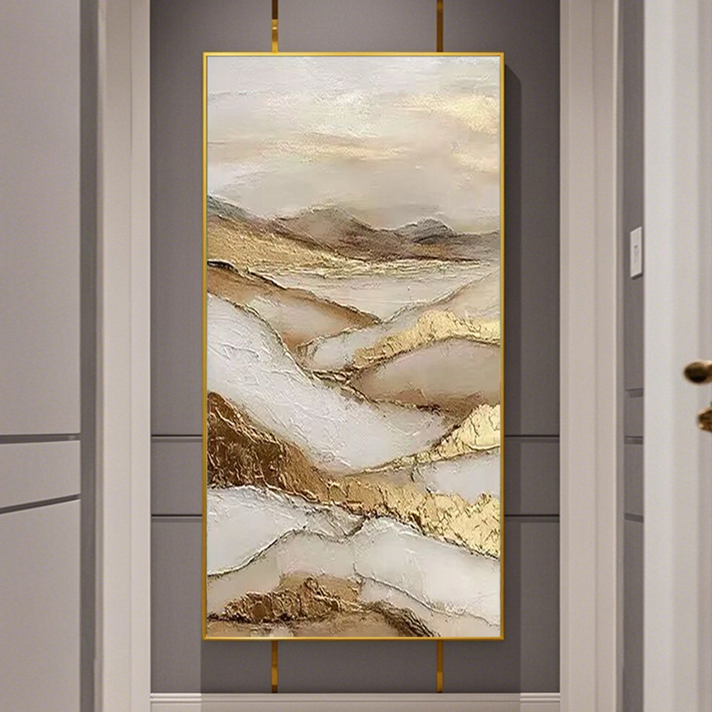 可班手绘油画轻奢山水竖版画