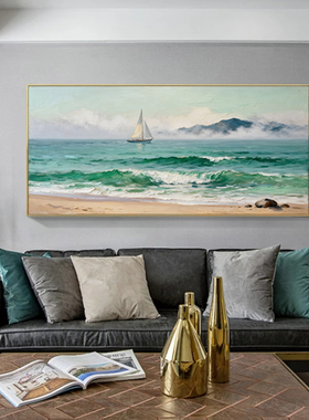 可班手绘油画客厅海景帆船装饰画