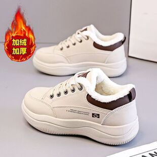 皮面百搭厚底防滑防水加厚保暖棉鞋 新款 子 2025冬季 加绒休闲运动鞋