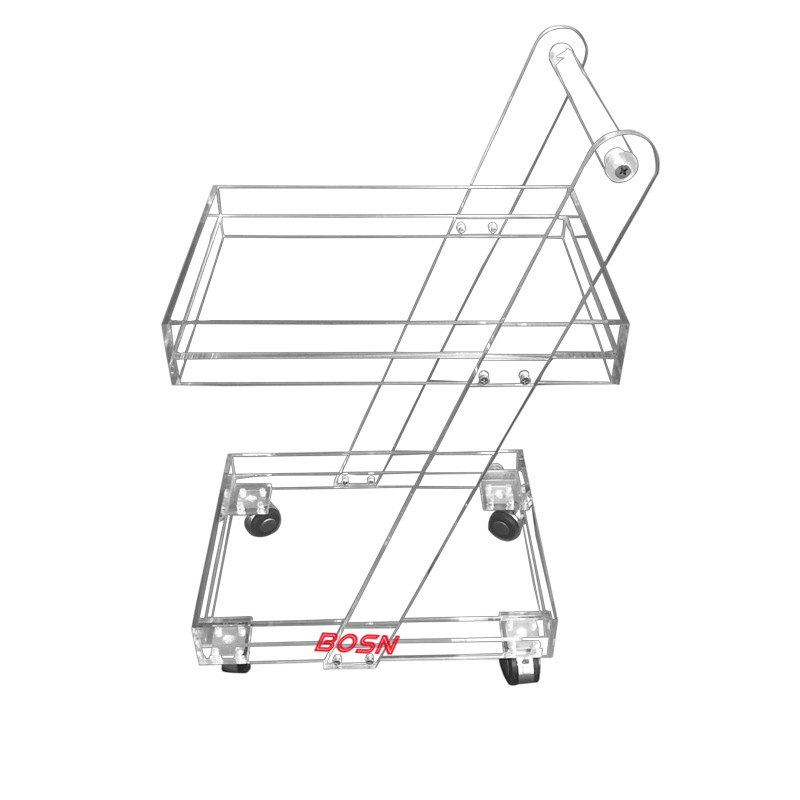 双层亚克力推车有机玻璃热加工360度旋转自带刹车
