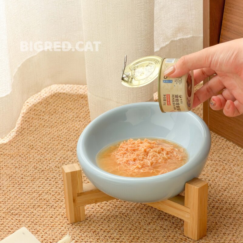 大口径斜口陶瓷猫狗碗防翻釉下彩
