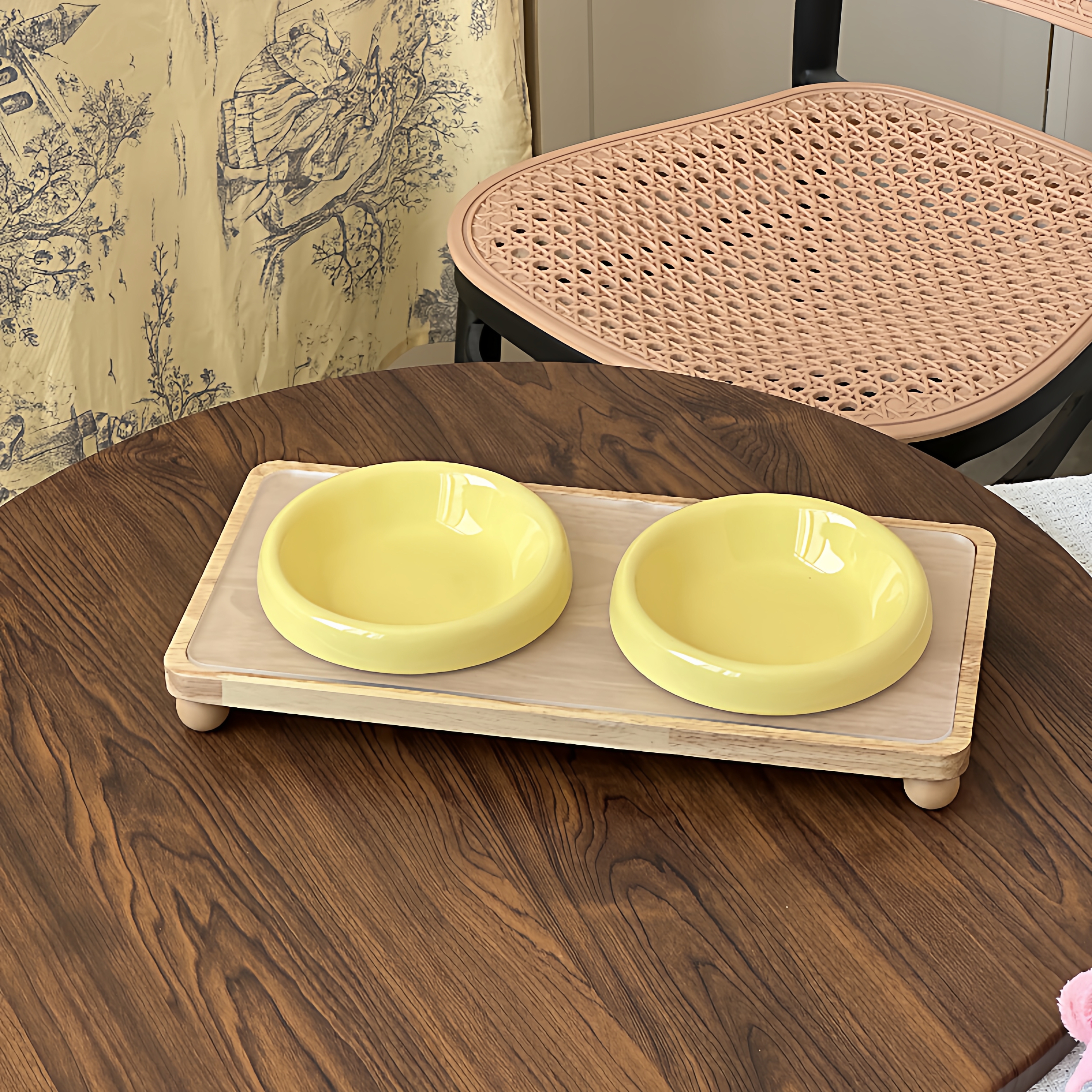 宠物派对pecolo宠物碗木架双碗支架防打翻进口亚克力面狗碗猫碗架