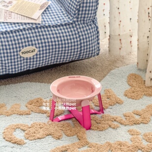 BD猫碗小狗碗猫条猫狗粮碗宠物餐具ins宠物碗陶瓷飞碟+荧光粉支架