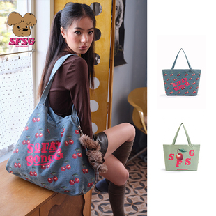 SFSG x 樱桃系列做旧牛仔帆布袋大容量单肩包2026春季新品