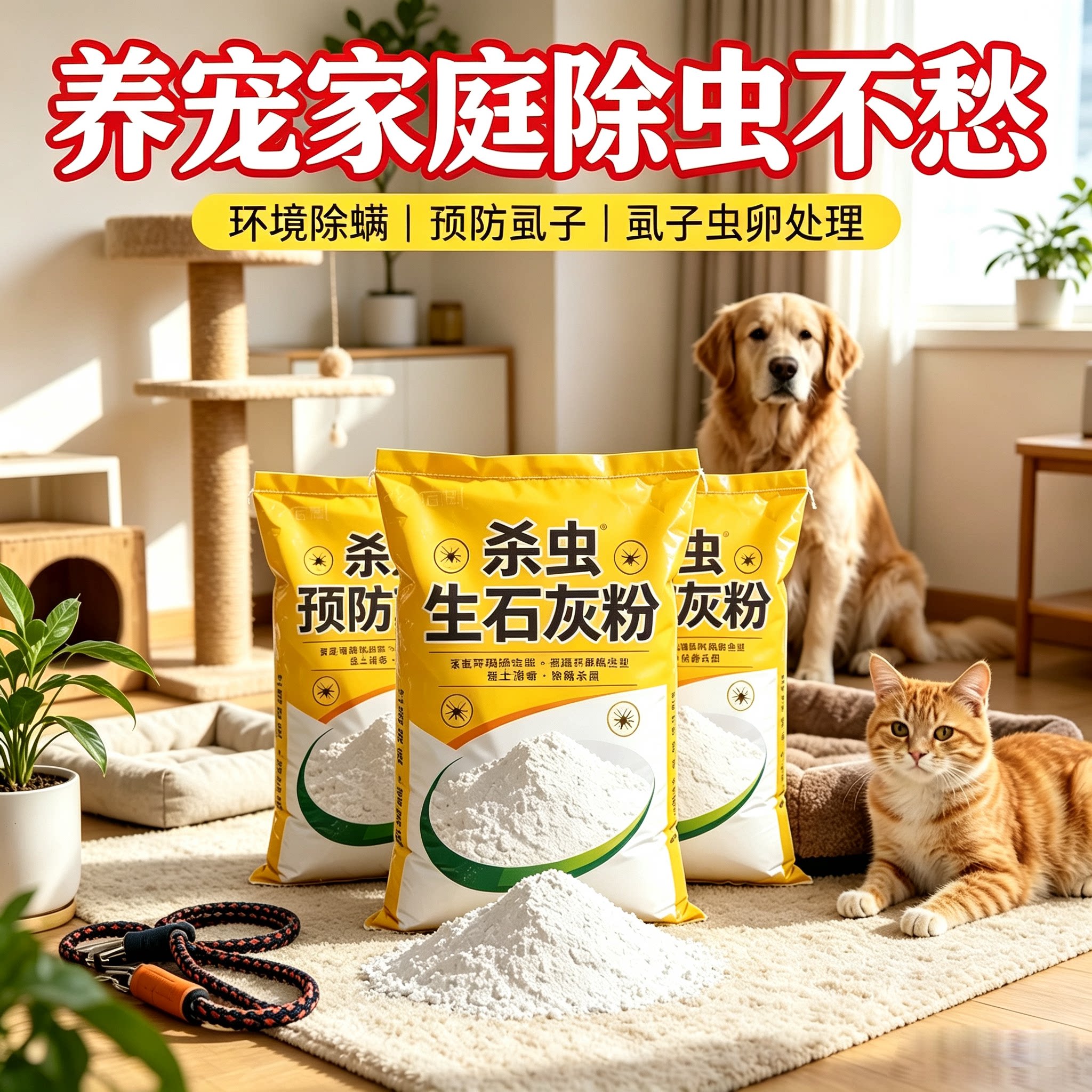 杀虫生石灰粉养宠家庭环境驱虫猫狗除虱子螨虫虫卵室内落杀消菌