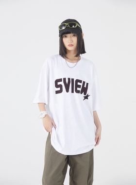 Sview 学院风字母刺绣LOGO印花宽松落肩圆领短袖T恤 男女同款