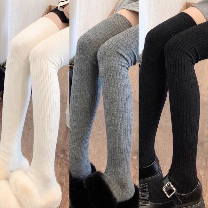 竖条灰色日系中长筒JK秋季保暖