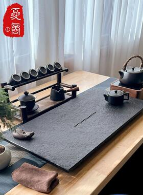 天然乌金石茶盘托盘简约石材茶具套装茶几家用大号小号石头茶台