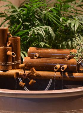 竹子流水器陶瓷鱼缸鱼盆过滤器风水轮车招财摆件石槽喷泉加湿增氧