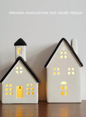 少见大号房子 出口北欧镂空陶瓷房子建筑灯饰摆件 家居装饰摆设