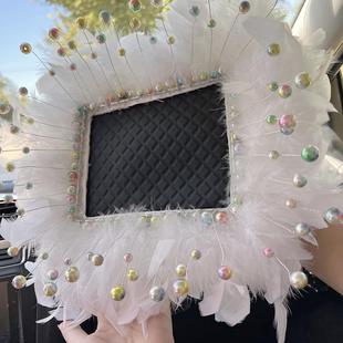 汽车摆件羽毛防滑垫长形创意毛毛垫子可爱车载女车内装 新款 饰用品