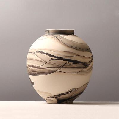 现代简约高端艺术水墨静风意境大石锅花船酒店装饰摆件