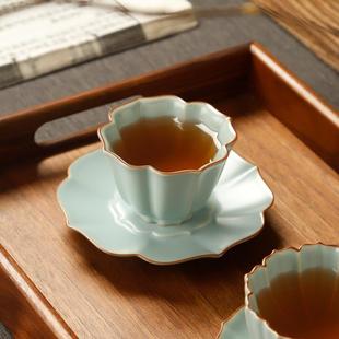 陶瓷品茗杯天青汝窑可养开片小茶杯家用泡茶底托茶碟杯垫功夫茶具