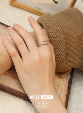 锆石开口戒指女小众简约高级感ins可调节食指戒时尚通勤指环