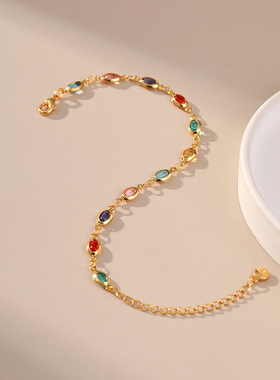 异域风情彩色亚克力轻奢气质手链镀18K真金链条旅游海边纪念手串