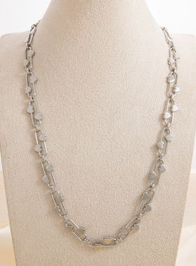 欧美法式爱心回形针项链轻奢18K镀金不锈钢嘻哈链条锁骨链首饰女